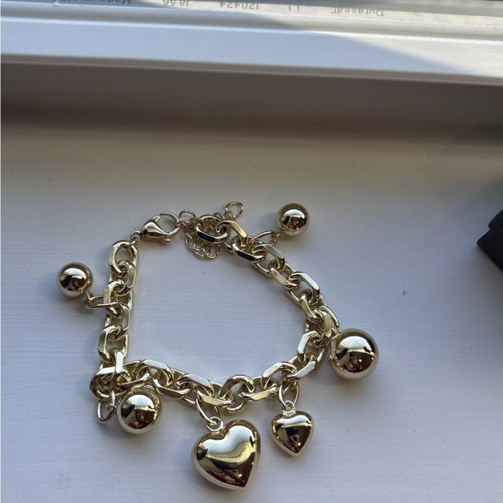 Bold Gold Plated Heart Charm Bracelet Chunky Link Love Statement Jewelry - Picture 10 of 11
